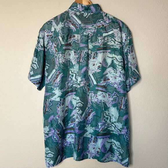 Reputation Shirt Vintage 100% Silk Retro Pattern Boho Hippie Size M - Picture 8 of 9